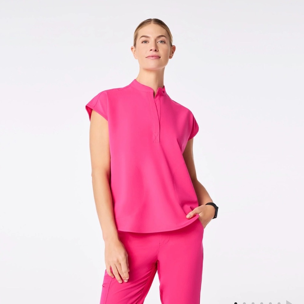 Figs Women's Short Sleeve Top in Hot Pink